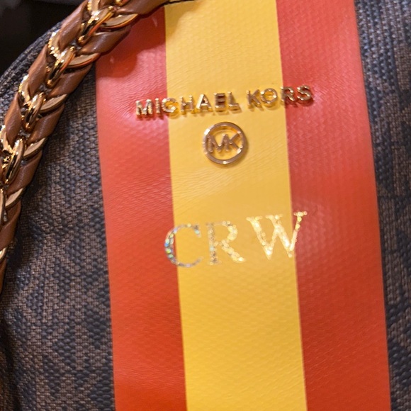 Michael Kors Slater Medium Backpack Orange and Yellow Signature Logo Stripe - Picture 9 of 10